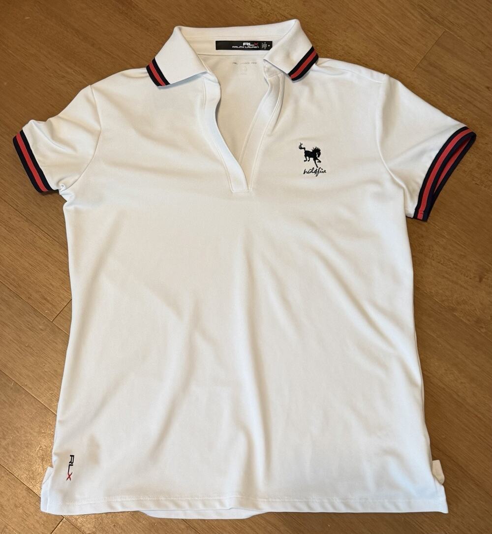 RLX Ralph Lauren Womens White Tailored Fit V-Neck Golf Polo Shirt Size Medium